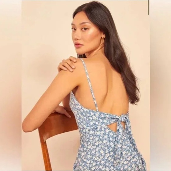 Reformation Nella Blue White Floral Spaghetti Strap Midi Dress - Picture 2 of 8